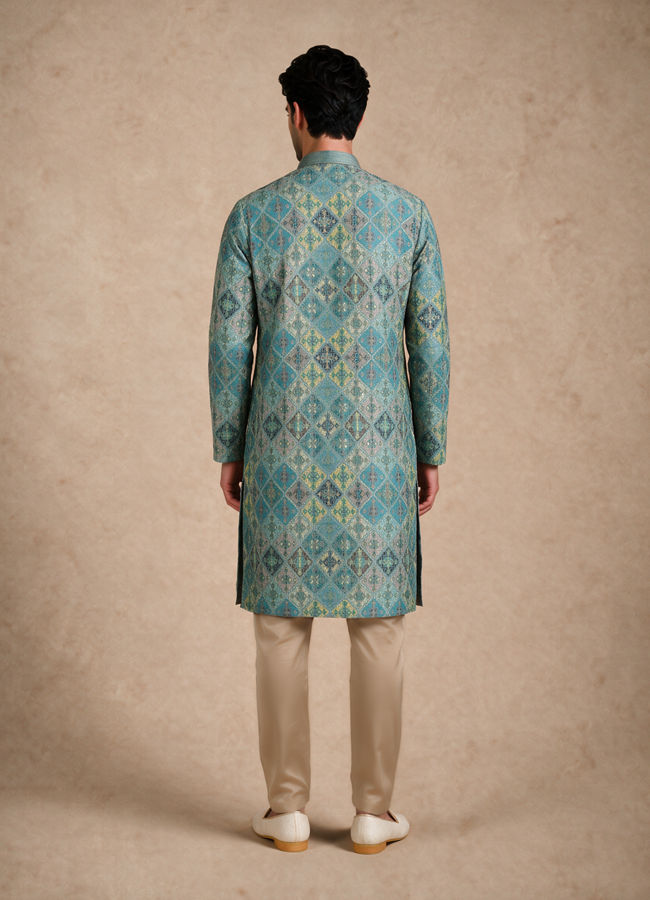 Manyavar Men Green Chikankari Blended Cotton Kurta Pajama Set