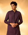 Manyavar Men Purple Blended Viscose Self-Textured Kurta Pajama Set