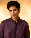 Manyavar Men Purple Blended Viscose Self-Textured Kurta Pajama Set