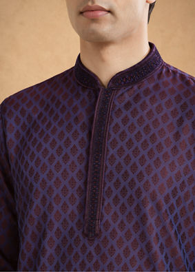 Manyavar Men Purple Blended Viscose Self-Textured Kurta Pajama Set