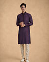 Manyavar Men Purple Blended Viscose Self-Textured Kurta Pajama Set