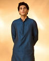 Manyavar Men Teal Blue Jacquard Kurta Pajama with Self-Texture