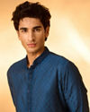 Manyavar Men Teal Blue Jacquard Kurta Pajama with Self-Texture