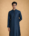 Manyavar Men Teal Blue Jacquard Kurta Pajama with Self-Texture