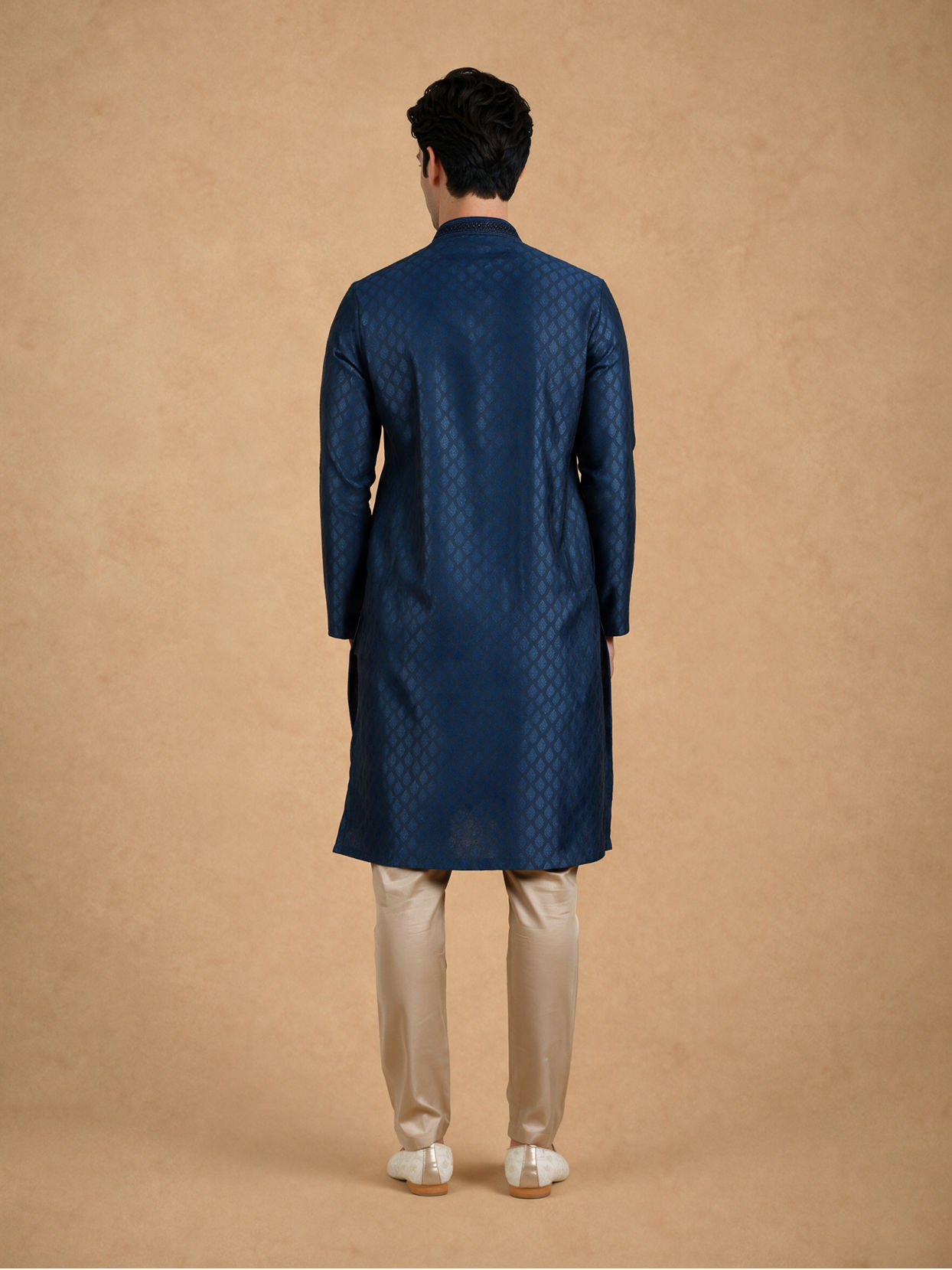 Manyavar Men Teal Blue Jacquard Kurta Pajama with Self-Texture