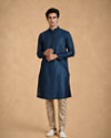 Manyavar Men Teal Blue Jacquard Kurta Pajama with Self-Texture