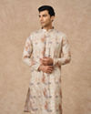 Manyavar Men Cream Blended Cotton Kurta Pajama with Print