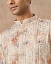 Manyavar Men Cream Blended Cotton Kurta Pajama with Print
