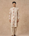Manyavar Men Cream Blended Cotton Kurta Pajama with Print