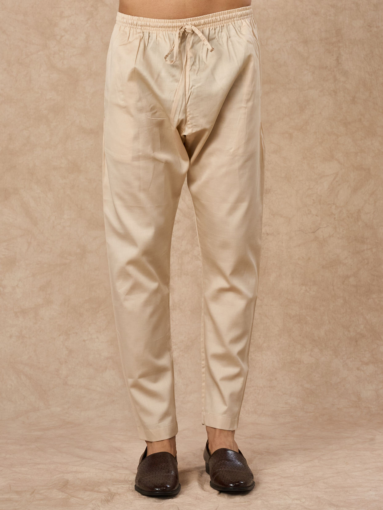 Manyavar Men Cream Blended Cotton Kurta Pajama with Print