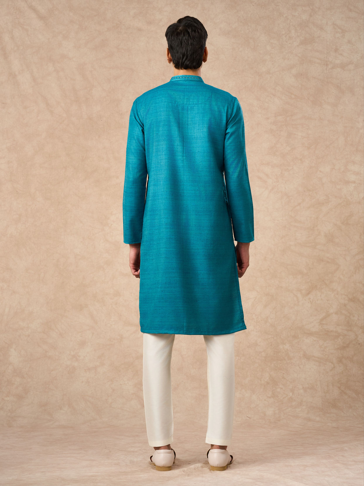 Manyavar Men Teal Blue Silk Kurta Pajama