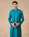 Manyavar Men Teal Blue Silk Kurta Pajama