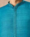 Manyavar Men Teal Blue Silk Kurta Pajama