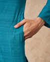 Manyavar Men Teal Blue Silk Kurta Pajama