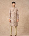 Manyavar Men Light Mid Green Blended Cotton Kurta Pajama with Print