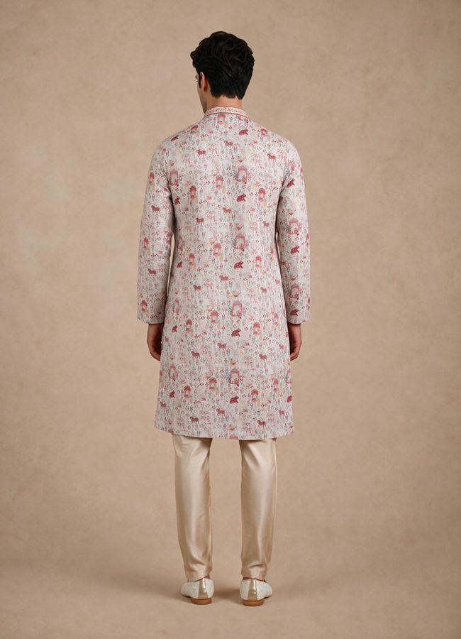 Manyavar Men Pink Blended Cotton Printed Kurta Pajama