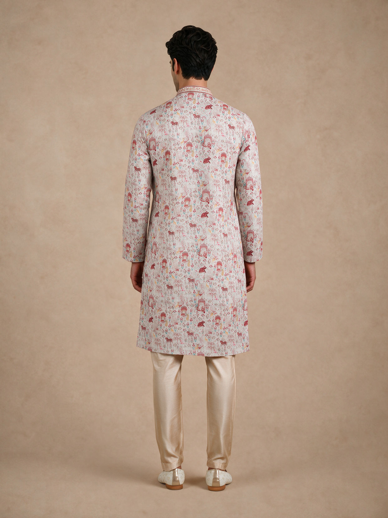 Manyavar Men Pink Blended Cotton Printed Kurta Pajama
