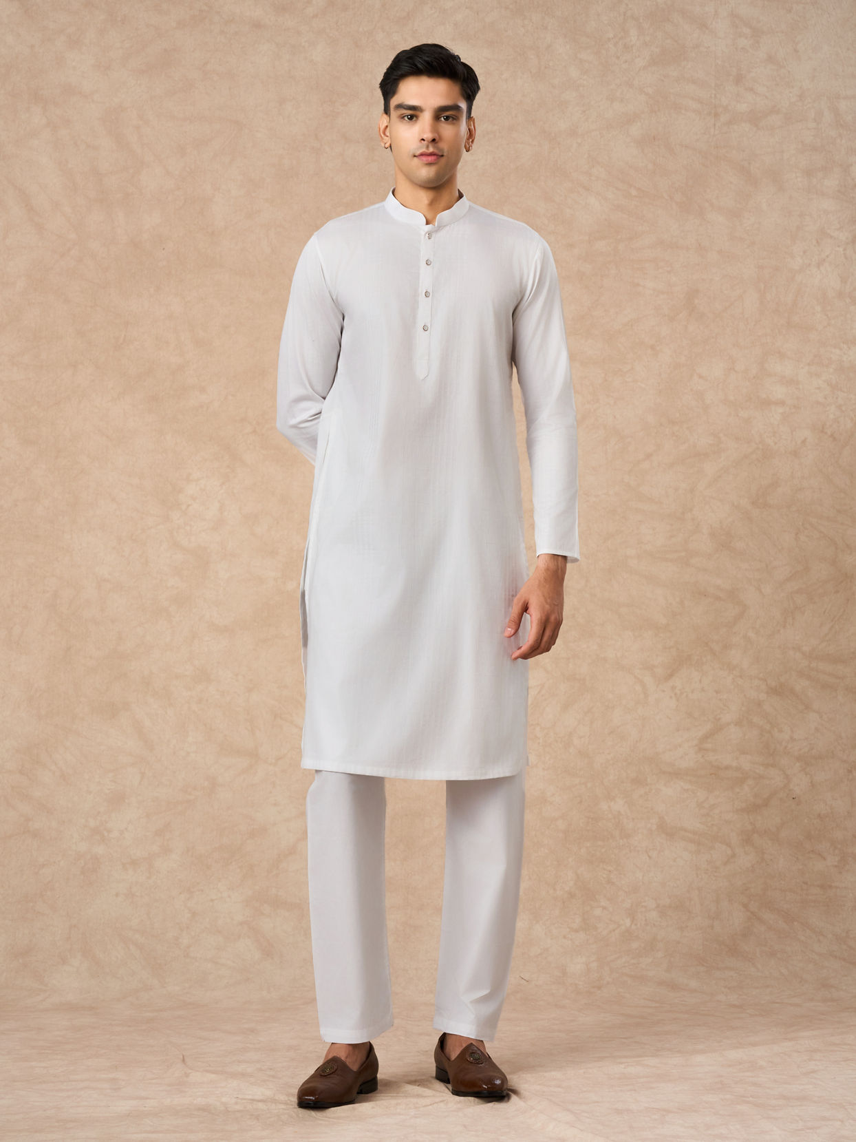 Manyavar Men White Cotton Kurta Pajama