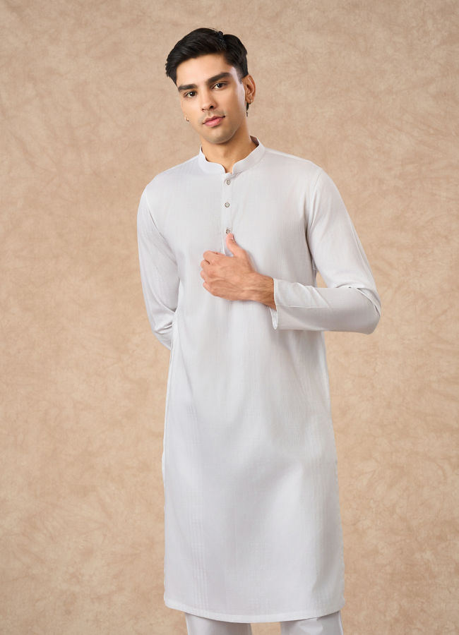 Manyavar Men White Cotton Kurta Pajama