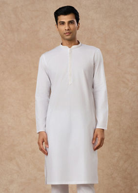 Manyavar Men White Cotton Kurta Pajama