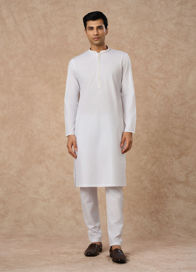 Manyavar Men White Cotton Kurta Pajama