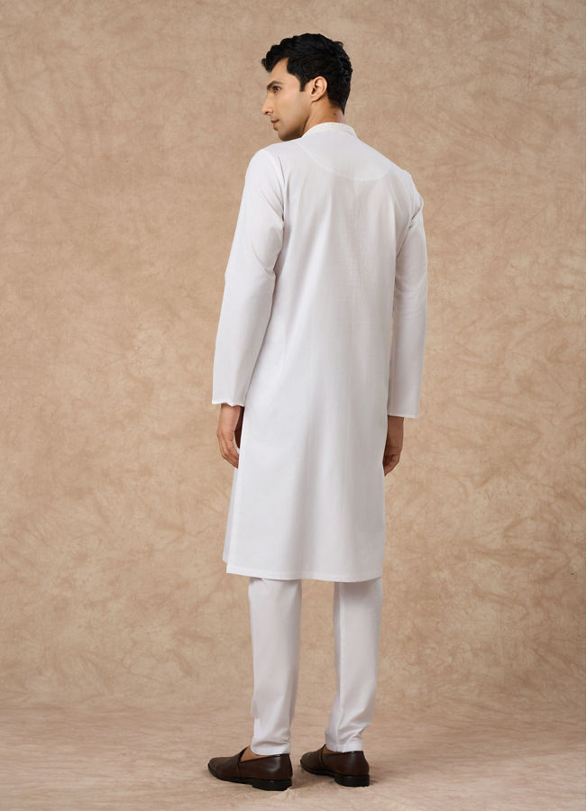 Manyavar Men White Cotton Kurta Pajama