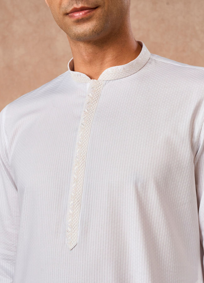Manyavar Men White Cotton Kurta Pajama