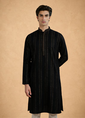 Manyavar Men Black Cotton Kurta Pajama