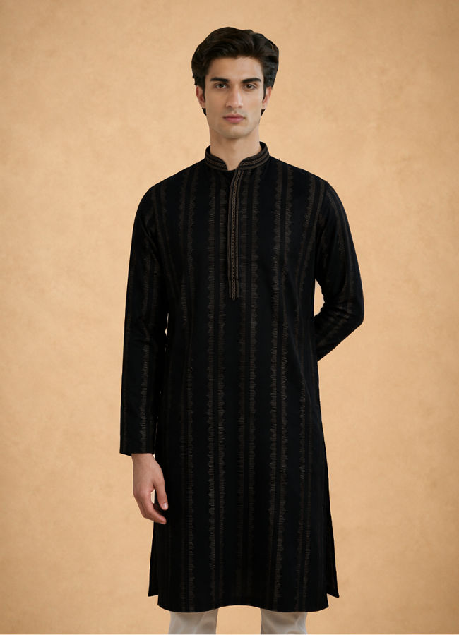 Manyavar Men Black Cotton Kurta Pajama