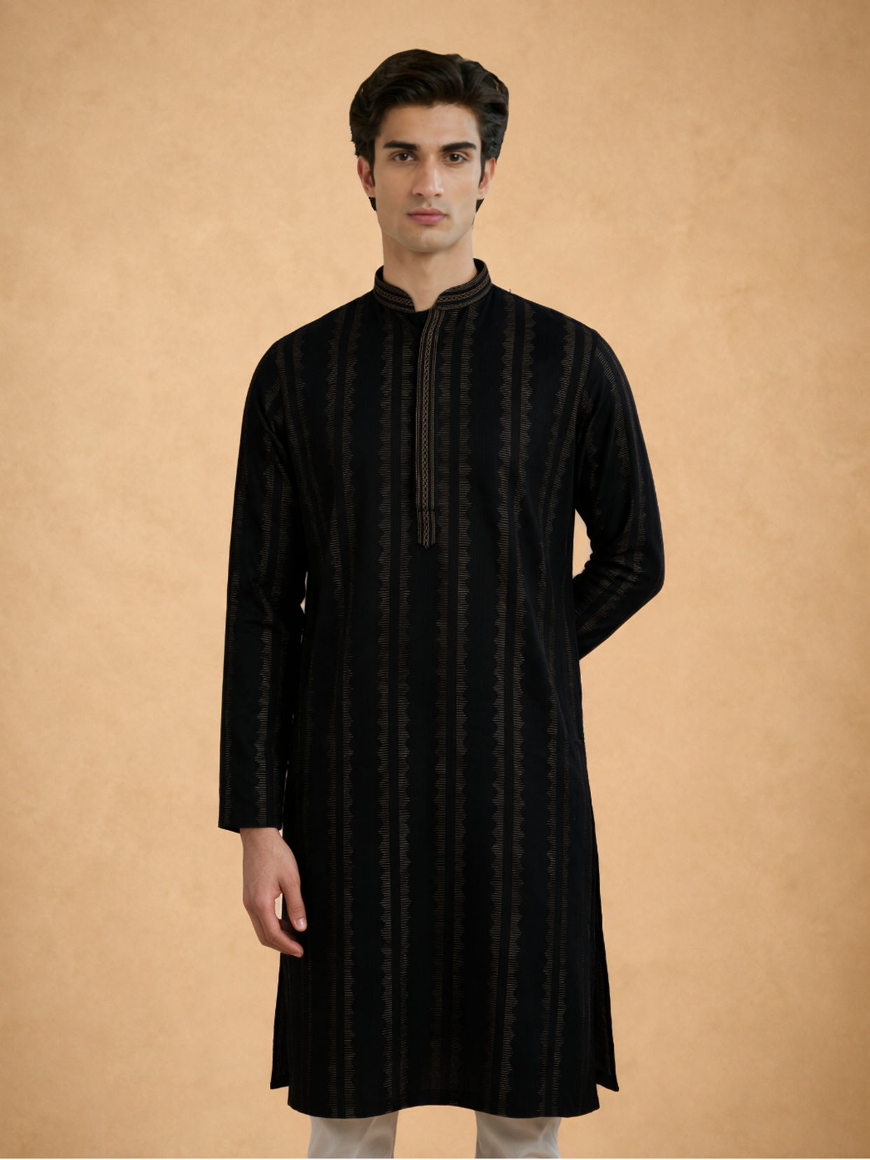 Manyavar Men Black Cotton Kurta Pajama