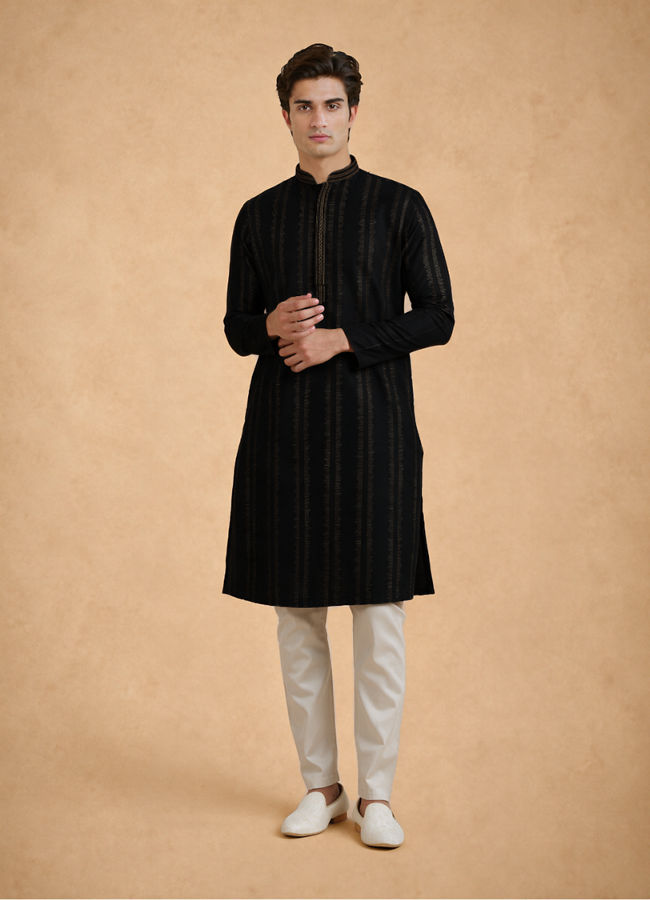 Manyavar Men Black Cotton Kurta Pajama