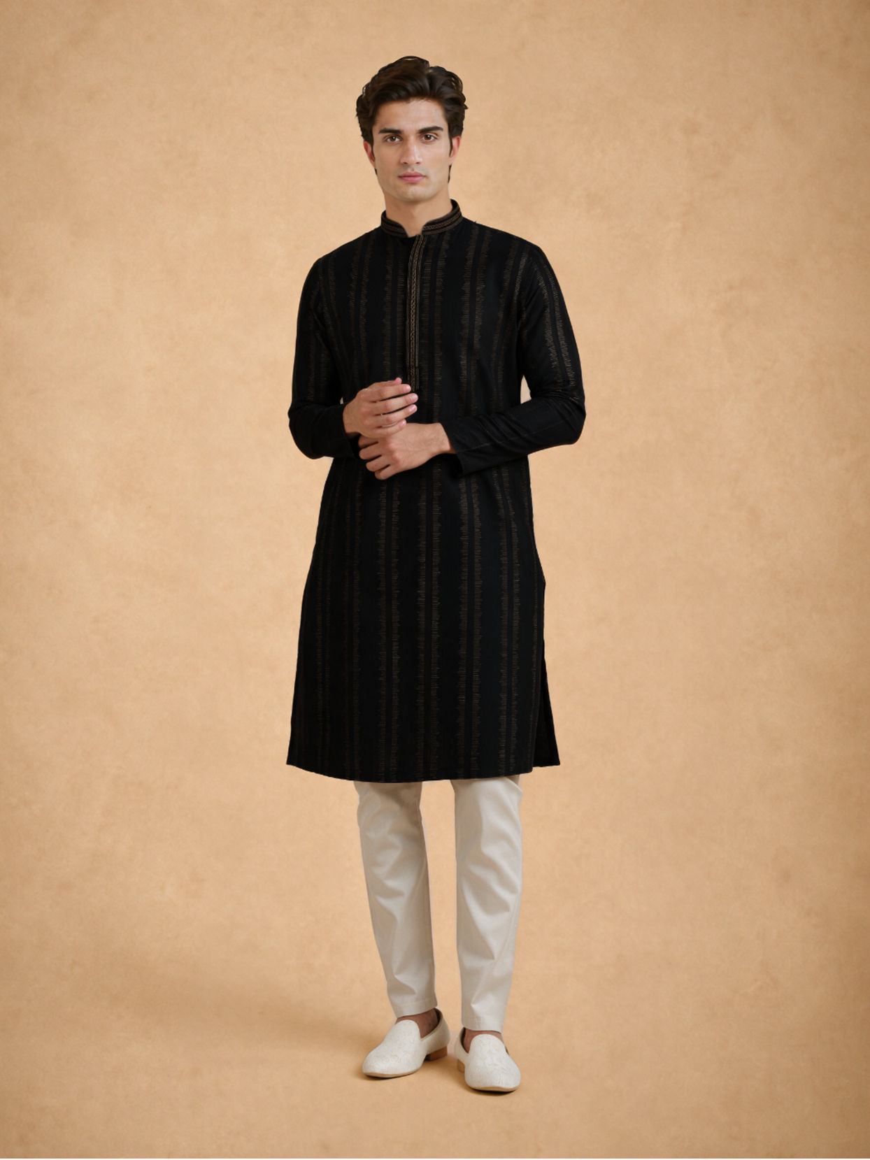 Manyavar Men Black Cotton Kurta Pajama