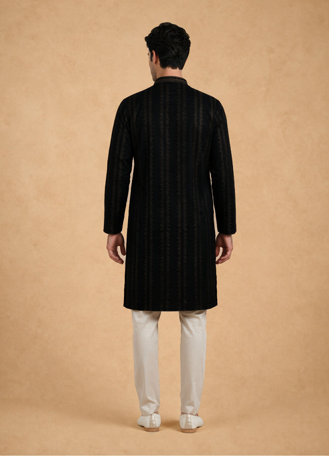 Manyavar Men Black Cotton Kurta Pajama