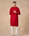 Manyavar Men Red Cotton Kurta Pajama with Basic Design