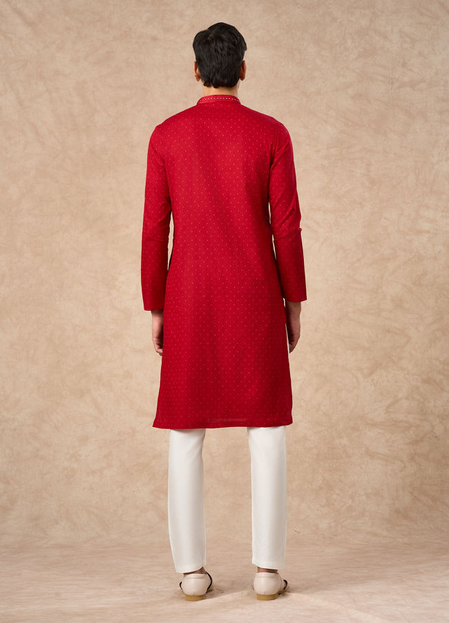 Manyavar Men Red Cotton Kurta Pajama with Basic Design