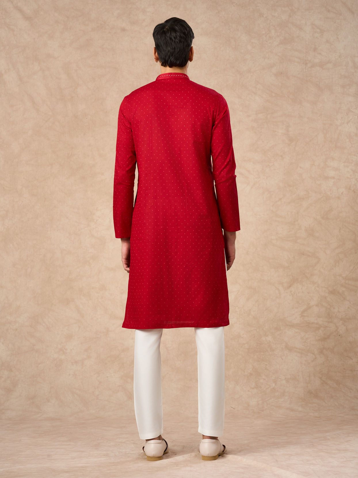Manyavar Men Red Cotton Kurta Pajama with Basic Design