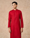 Manyavar Men Red Cotton Kurta Pajama with Basic Design