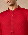 Manyavar Men Red Cotton Kurta Pajama with Basic Design