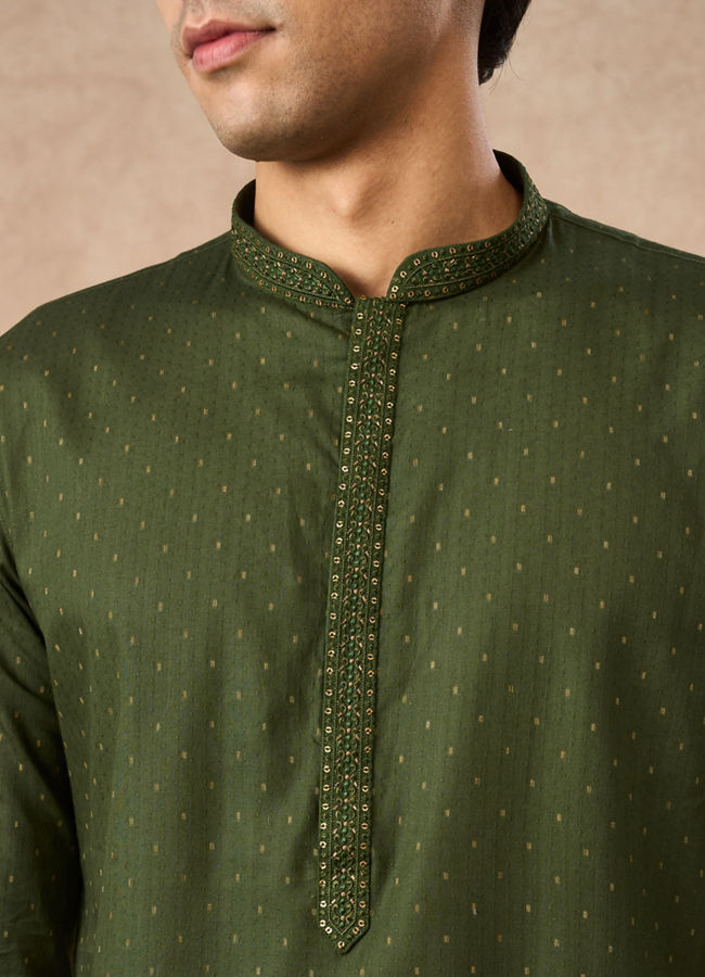 Manyavar Men Olive Green Cotton Kurta Pajama