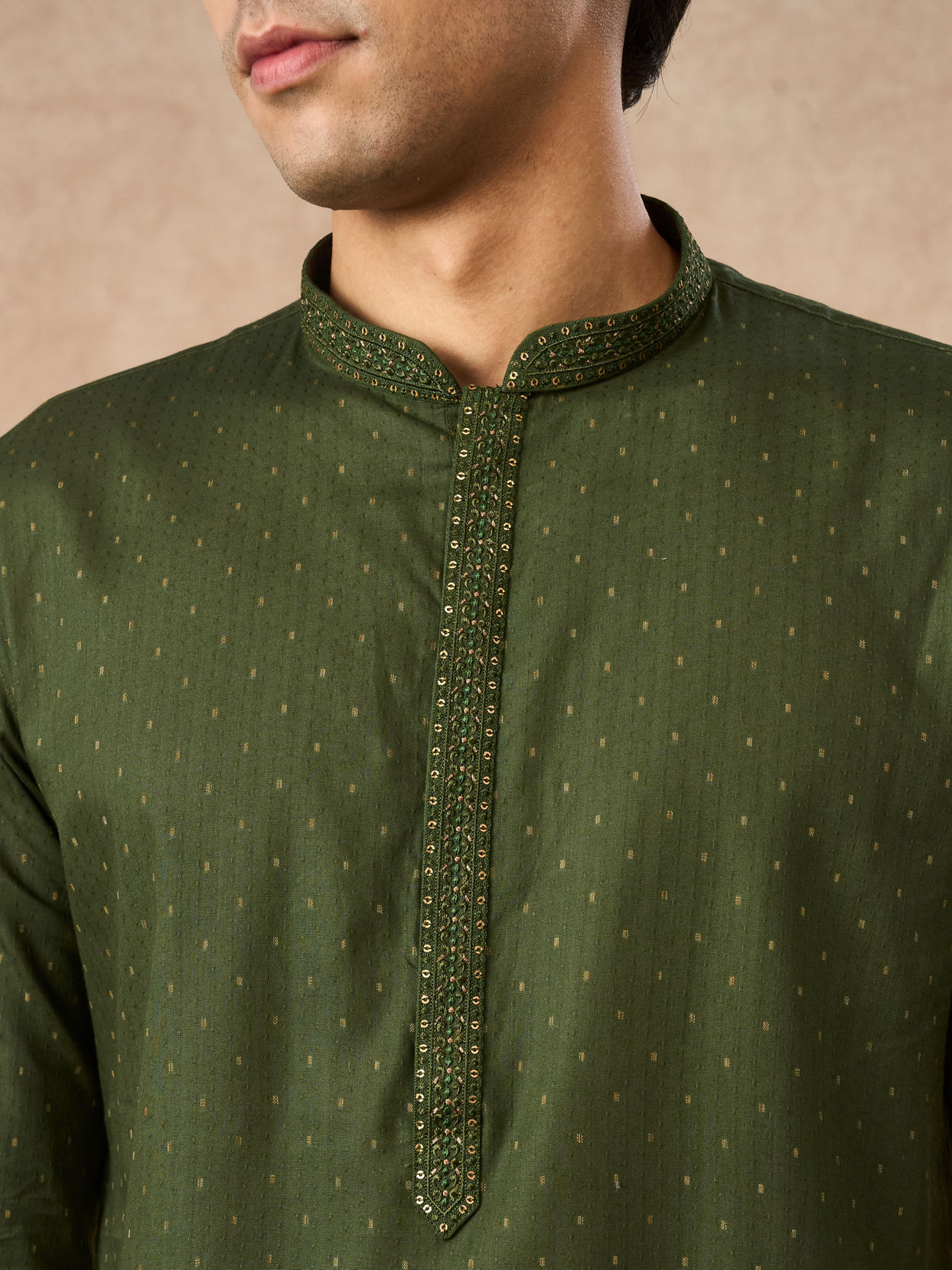Manyavar Men Olive Green Cotton Kurta Pajama