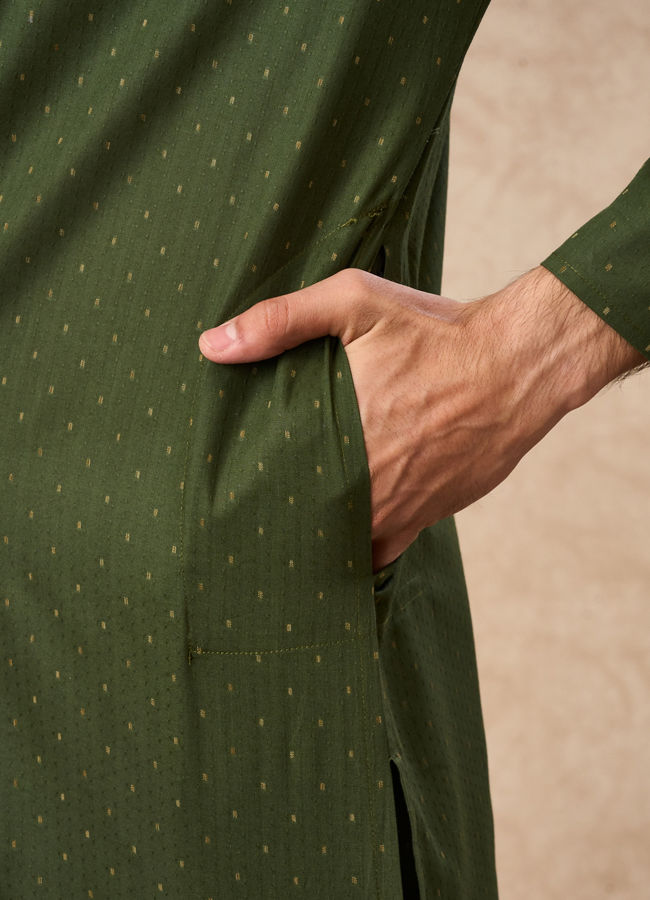 Manyavar Men Olive Green Cotton Kurta Pajama