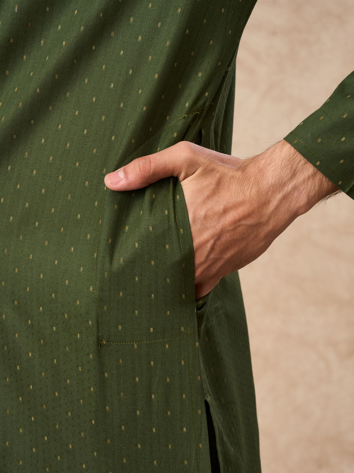 Manyavar Men Olive Green Cotton Kurta Pajama