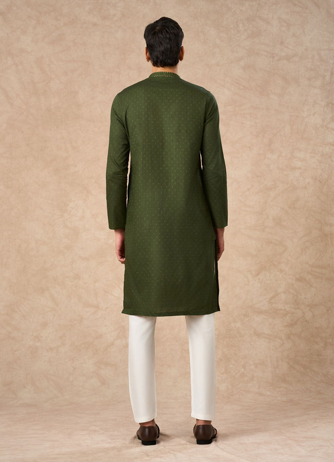 Manyavar Men Olive Green Cotton Kurta Pajama
