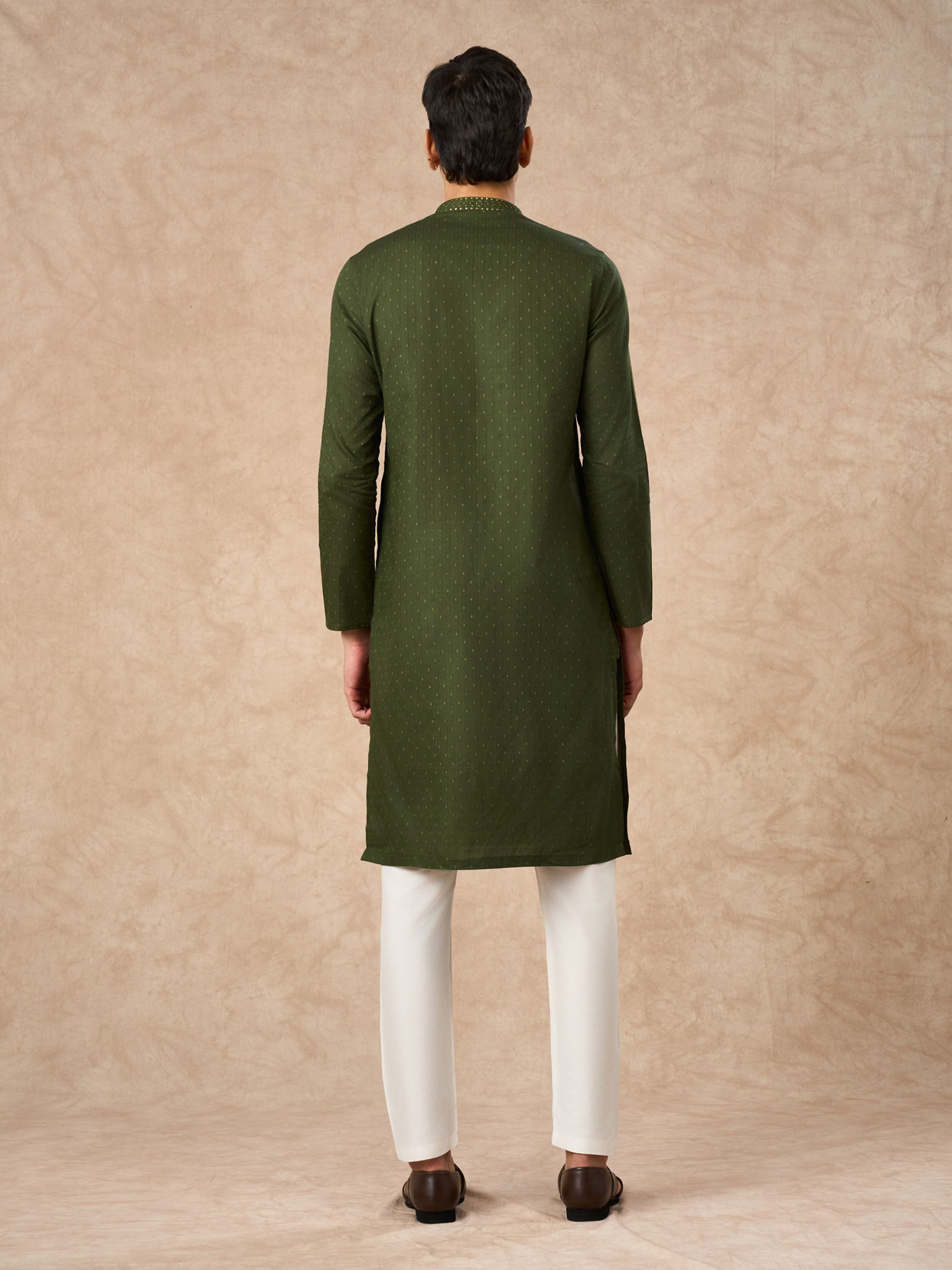 Manyavar Men Olive Green Cotton Kurta Pajama