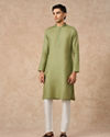 Manyavar Men Light Mid Green Cotton Kurta Pajama