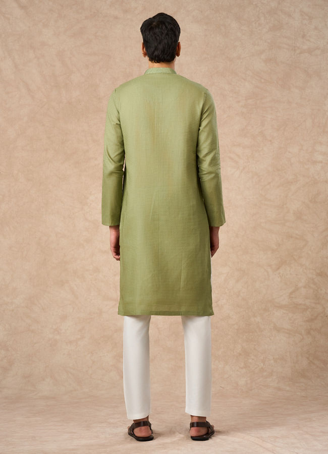 Manyavar Men Light Mid Green Cotton Kurta Pajama