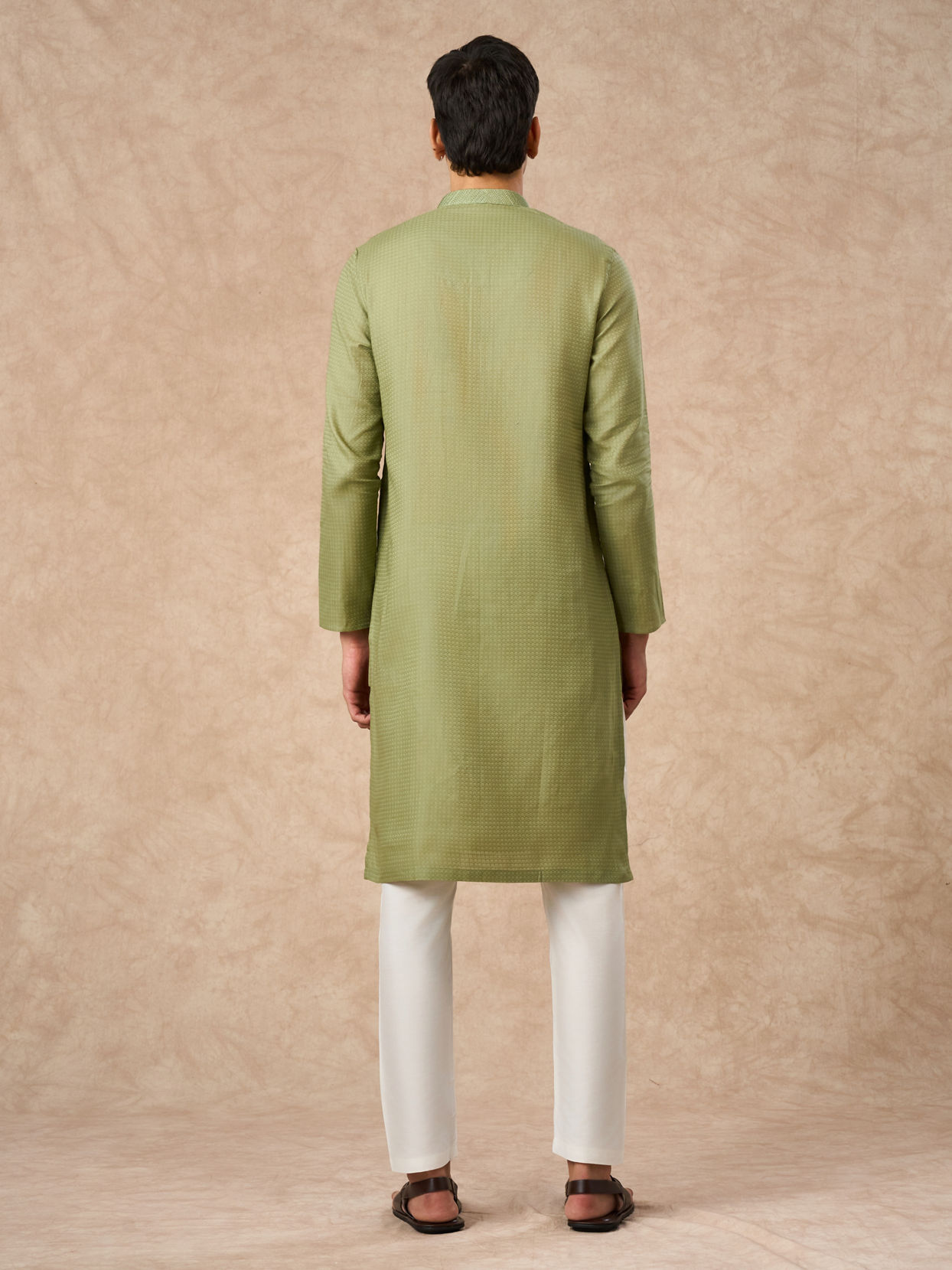 Manyavar Men Light Mid Green Cotton Kurta Pajama