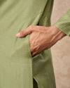 Manyavar Men Light Mid Green Cotton Kurta Pajama