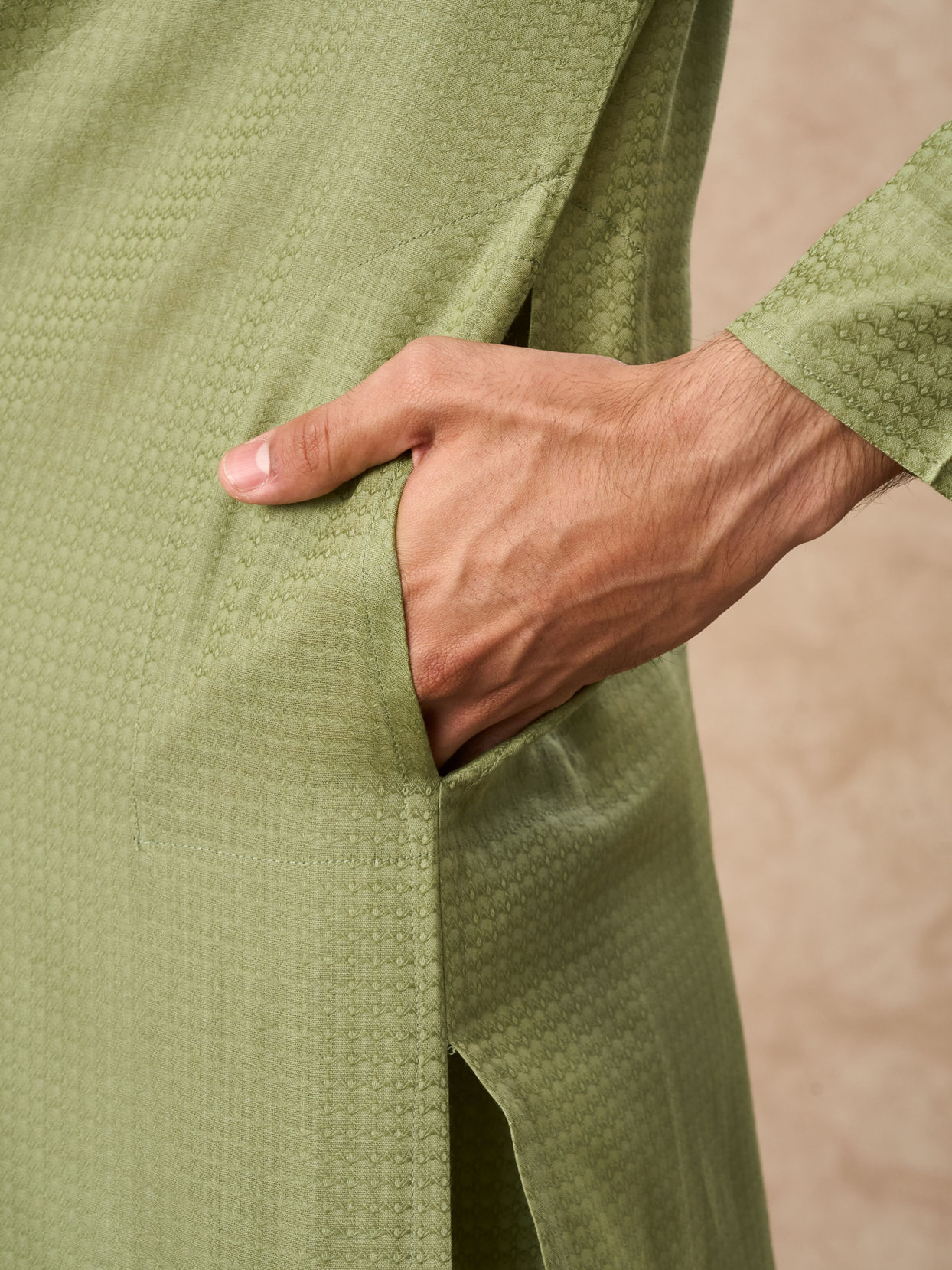 Manyavar Men Light Mid Green Cotton Kurta Pajama