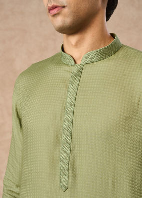 Manyavar Men Light Mid Green Cotton Kurta Pajama